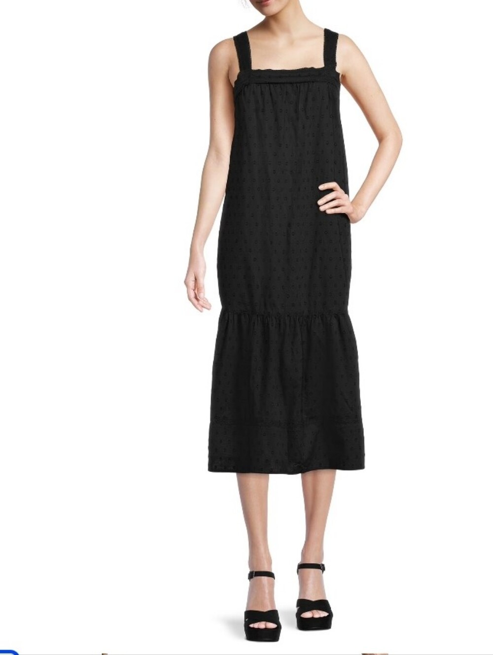 Beachlunchlounge Mandy Clip Dot Tank Dress Black 100% Cotton Midi Oversized XS
